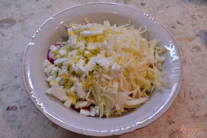 Фото приготовление рецепта: Весенний салат с капустой и яйцом шаг №2