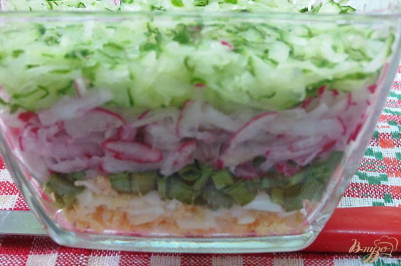 Фото приготовление рецепта: Салат из редиса, огурца и сыра шаг №6