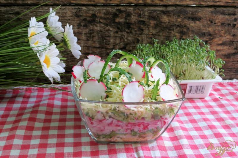Фото приготовление рецепта: Салат из редиса, огурца и сыра шаг №8