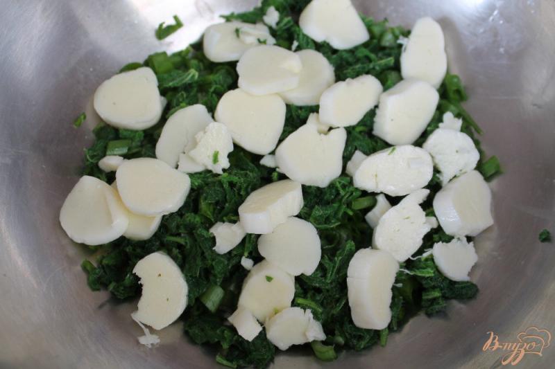 Фото приготовление рецепта: Салат с крапивой, сулугуни и яйцом шаг №4