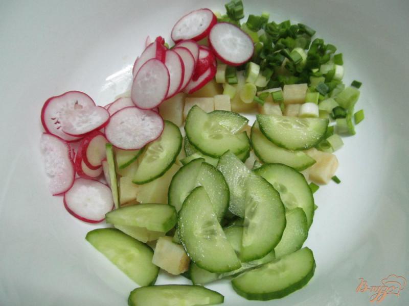 Фото приготовление рецепта: Картофельный салат с сельдереем редисом и огурцом шаг №2