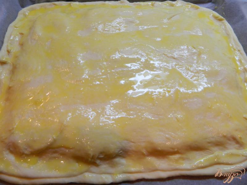 Фото приготовление рецепта: Дрожжевой пирог с моцареллой и брынзой шаг №9