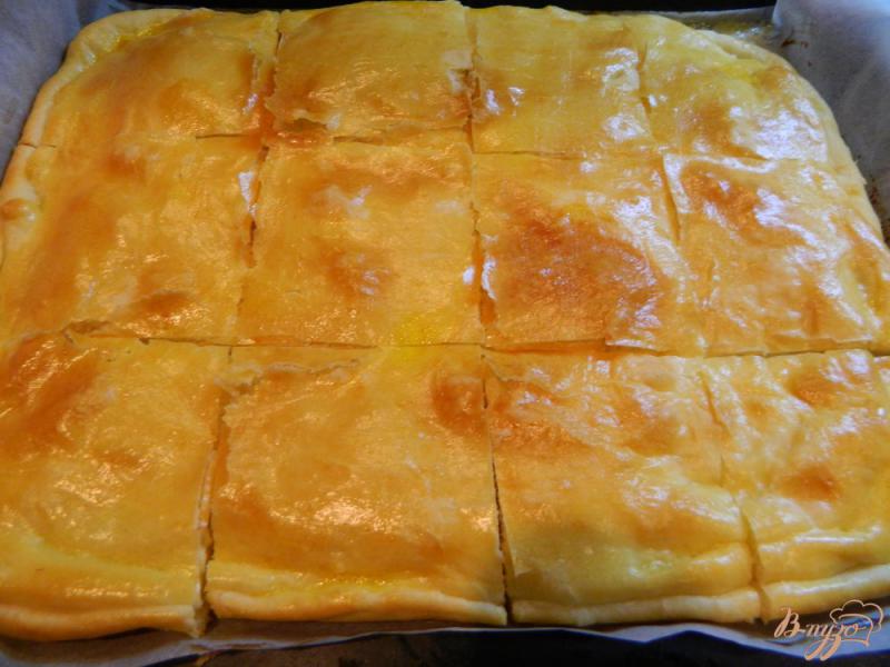 Фото приготовление рецепта: Дрожжевой пирог с моцареллой и брынзой шаг №10
