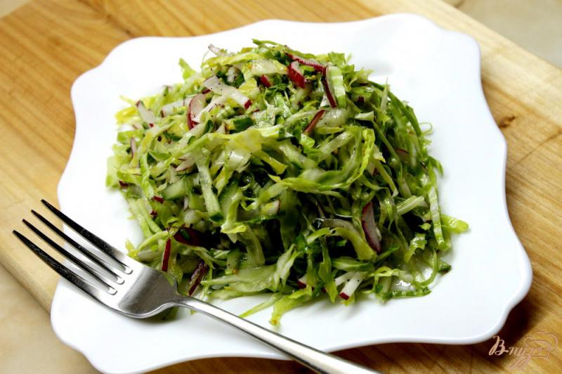 Фото приготовление рецепта: Салат из молодой капусты с редисом и французской горчицей шаг №5