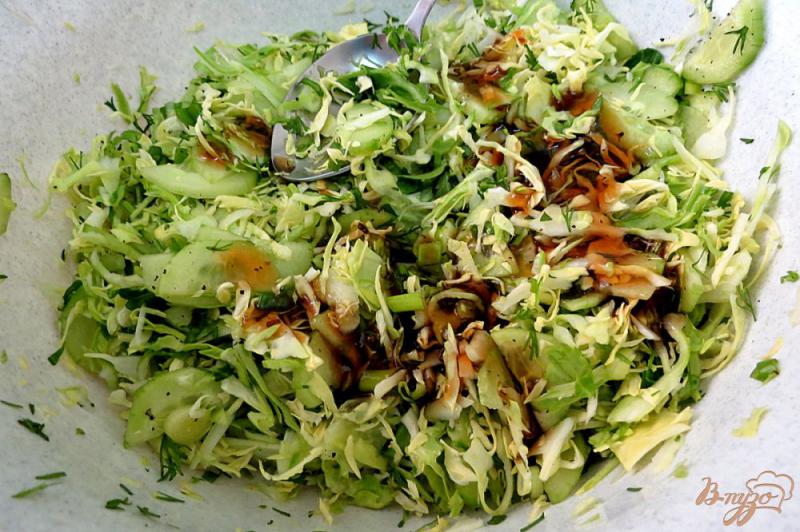 Фото приготовление рецепта: Салат из молодой капусты и огурцов шаг №6