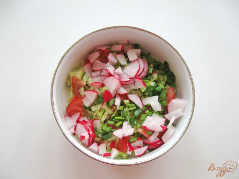 Фото приготовление рецепта: Салат с редисом и помидором шаг №5