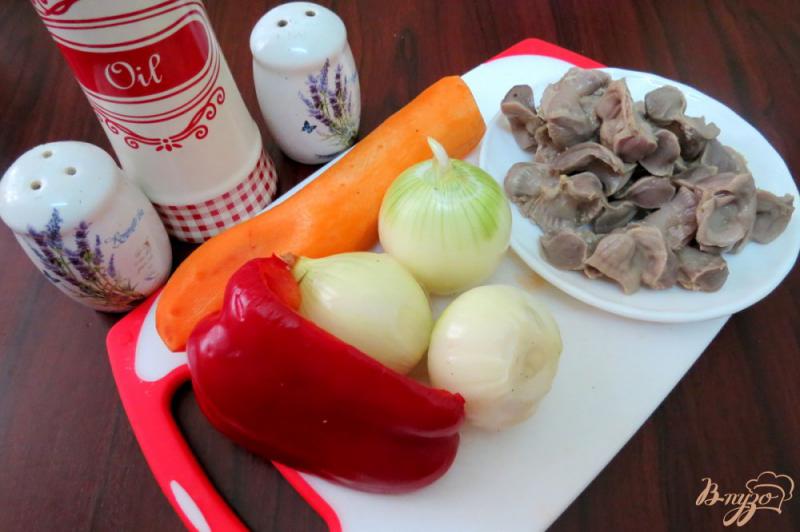 Фото приготовление рецепта: Куриные желудочки с овощами и лапшой шаг №2