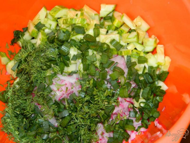 Фото приготовление рецепта: Салат из редиса с огурцом и зеленью шаг №3
