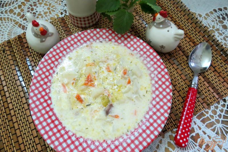 Фото приготовление рецепта: Суп с плавлеными сырками и молодой капустой шаг №8