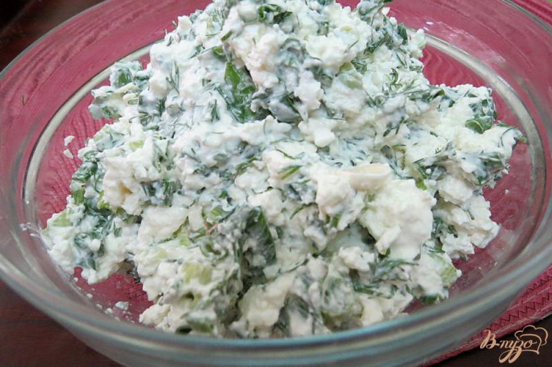 Фото приготовление рецепта: Салат из творога с зелёным луком шаг №6