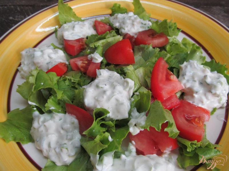 Фото приготовление рецепта: Салат из помидора с соусом дзадзики шаг №4