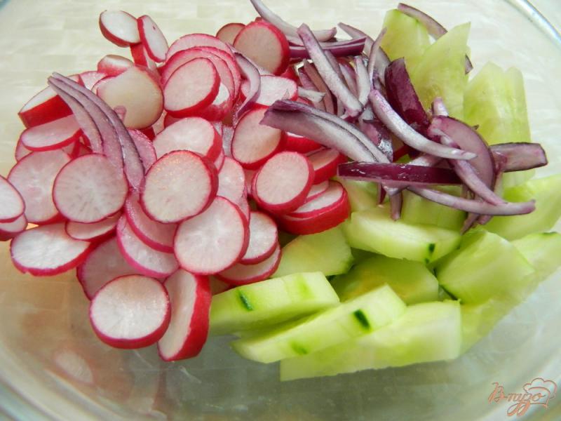 Фото приготовление рецепта: Салат с огурцом, редисом и маринованным имбирем шаг №2