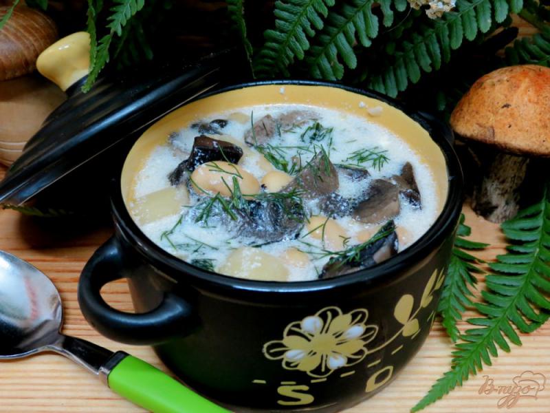 Фото приготовление рецепта: Грибной суп с фасолью шаг №10