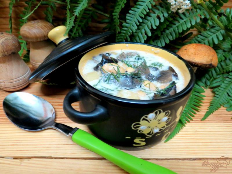 Фото приготовление рецепта: Грибной суп с фасолью шаг №9