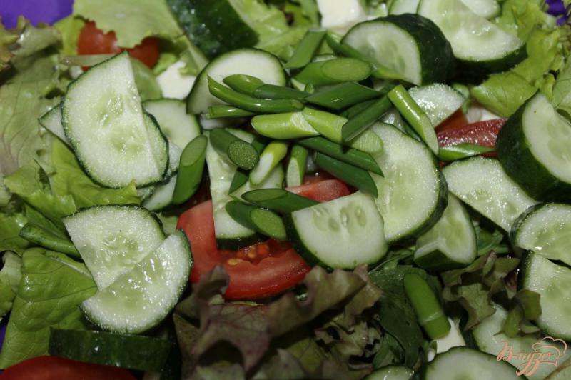 Фото приготовление рецепта: Витаминный салат с фетой и тыквенными семечками шаг №4