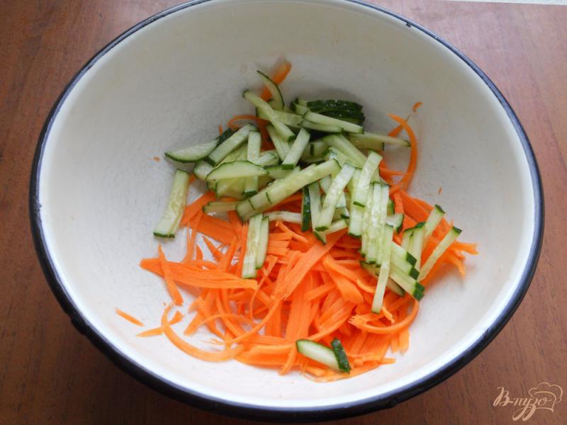 Фото приготовление рецепта: Салат из моркови с редисом, свежим огурцом и мясом шаг №1