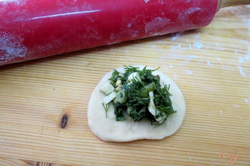 Фото приготовление рецепта: Дрожжевые пирожки на кефире с луком и яйцом шаг №9