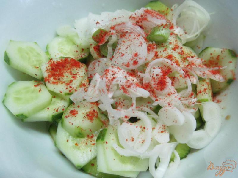 Фото приготовление рецепта: Огуречный салат с копченой паприкой и соусом терияки шаг №3