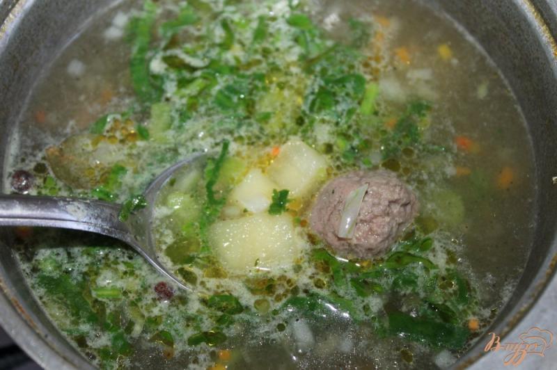 Фото приготовление рецепта: Суп со шпинатом и мясными фрикадельками шаг №5
