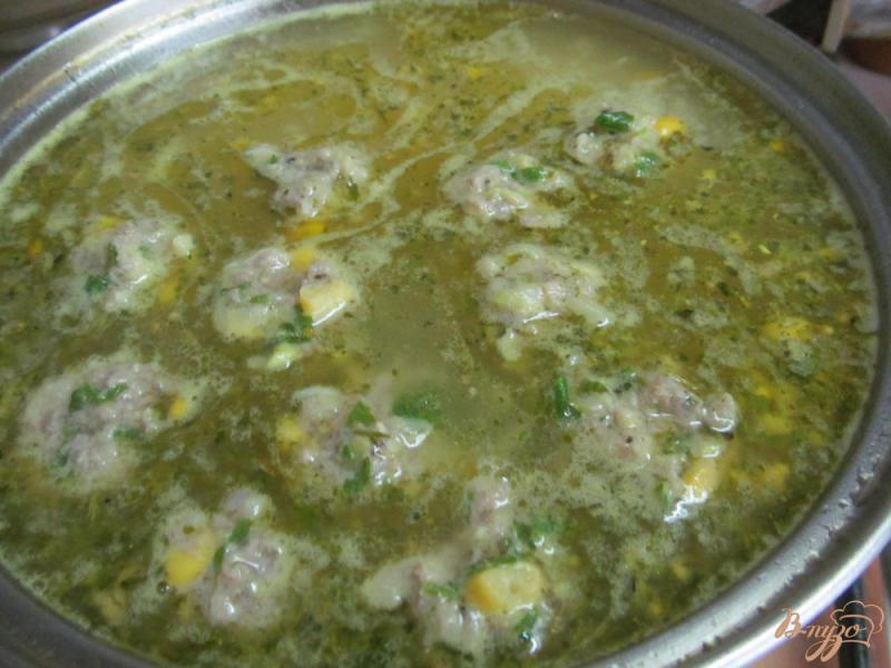 Фото приготовление рецепта: Овощной суп с фрикадельками из мяса с кабачком шаг №7