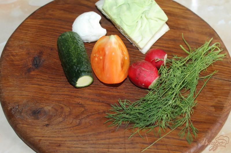 Фото приготовление рецепта: Салат из белокочанной капусты с редисом, помидором и яйцом шаг №1
