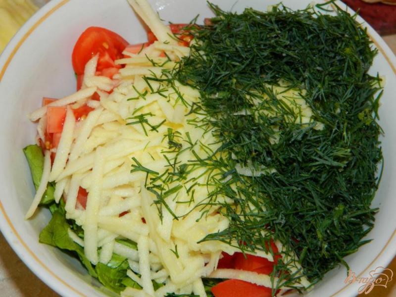 Фото приготовление рецепта: Салат с помидорами, яблоком и зеленью шаг №3