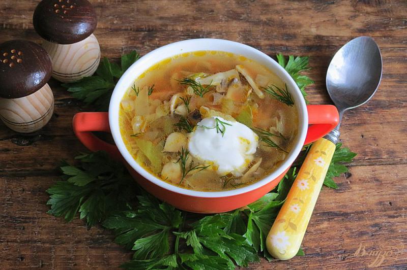 Фото приготовление рецепта: Томатный суп с грибами и капустой шаг №9