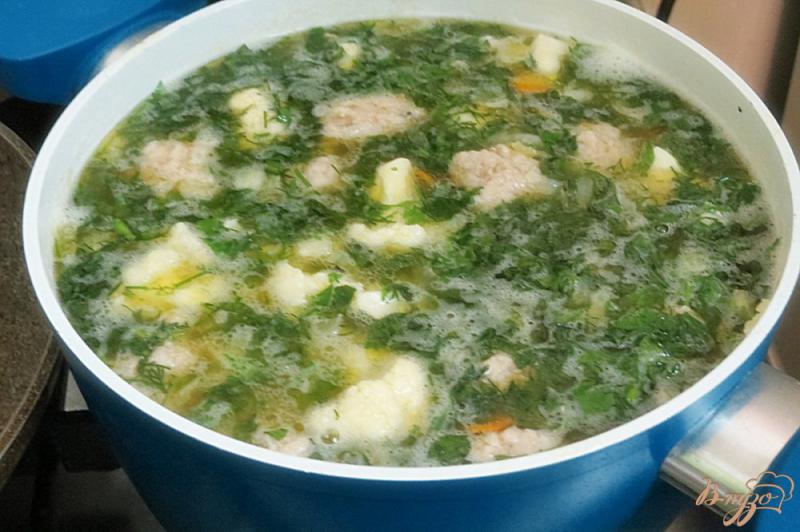 Фото приготовление рецепта: Суп из фрикаделек и цветной капусты шаг №10