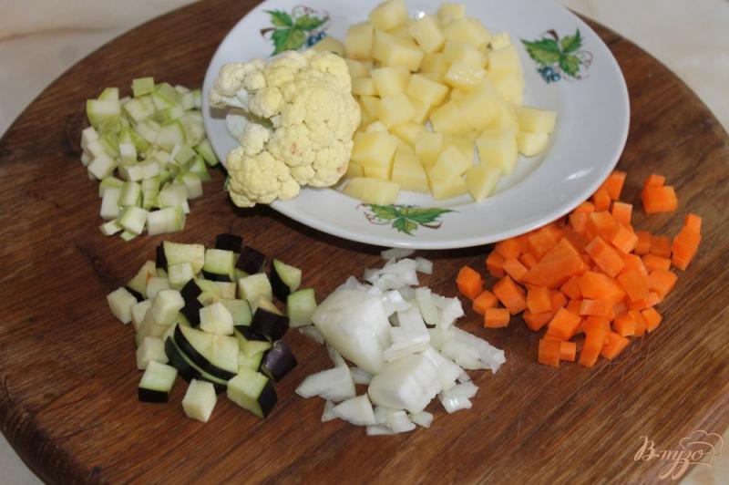 Фото приготовление рецепта: Суп с цветной капустой, кабачком и баклажаном шаг №1