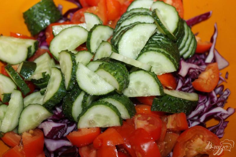 Фото приготовление рецепта: Салат из краснокочанной капусты с плавленым сыром и свиной грудинкой шаг №3