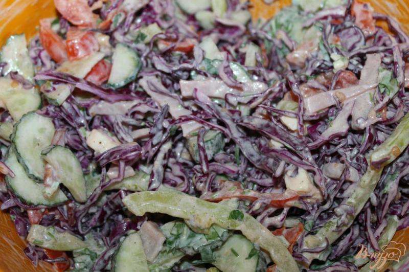 Фото приготовление рецепта: Салат из краснокочанной капусты с плавленым сыром и свиной грудинкой шаг №8