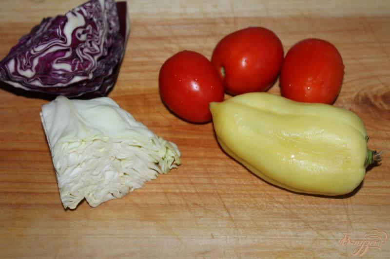 Фото приготовление рецепта: Салат с красной и белокочанной капусты с помидорами и перцем шаг №1