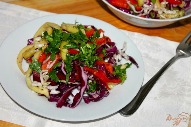 Фото приготовление рецепта: Салат с красной и белокочанной капусты с помидорами и перцем шаг №6