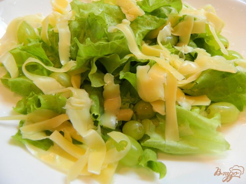 Фото приготовление рецепта: Салат с виноградом, сыром и листьями салата шаг №4