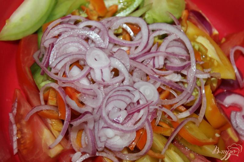 Фото приготовление рецепта: Салат с жаренными баклажанами, краснокочанной капустой и яйцом шаг №5