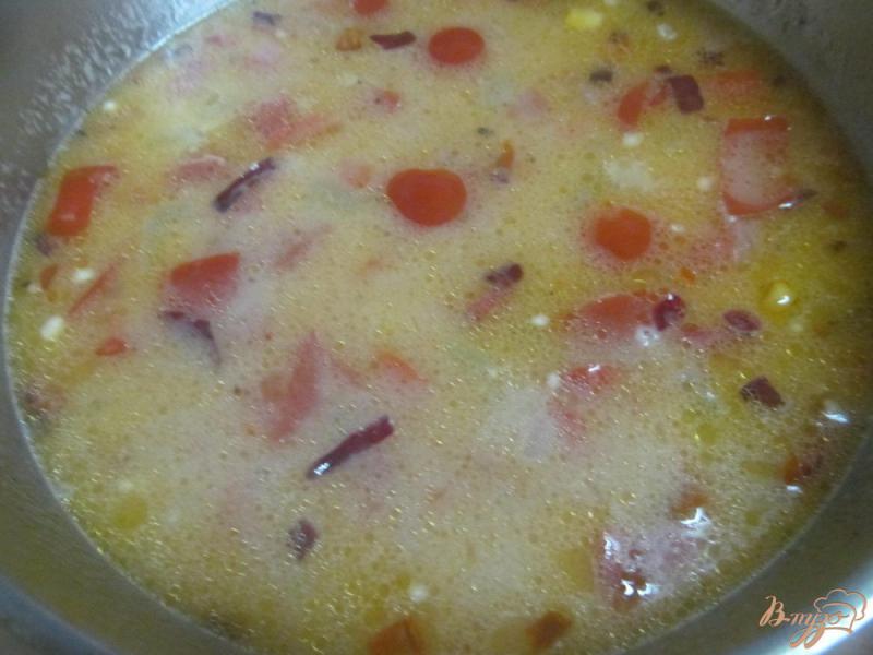 Фото приготовление рецепта: Томатный суп с кукурузой и чипсами из лаваша шаг №10