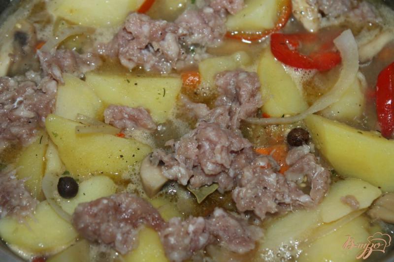 Фото приготовление рецепта: Тушенный картофель с грибами, баклажаном и свининой шаг №9