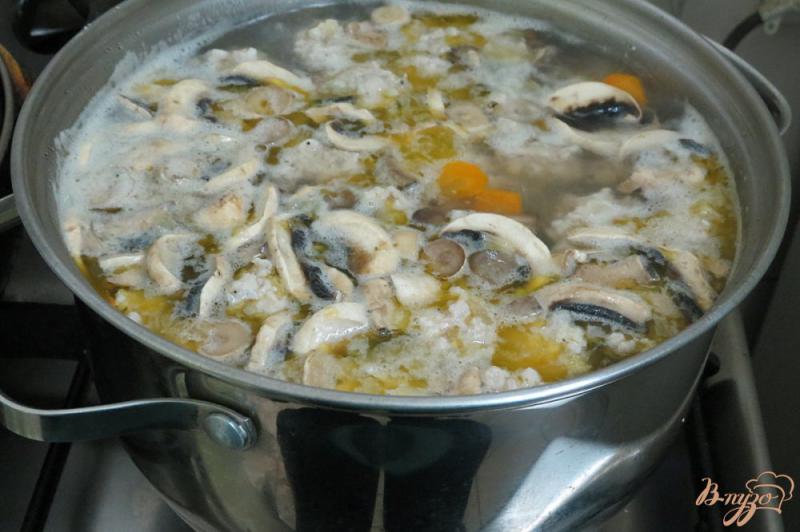 Фото приготовление рецепта: Суп с ленивыми фрикадельками и грибами шаг №8
