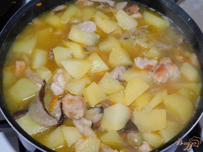 Фото приготовление рецепта: Картофель тушенный с мясом и грибами шаг №5