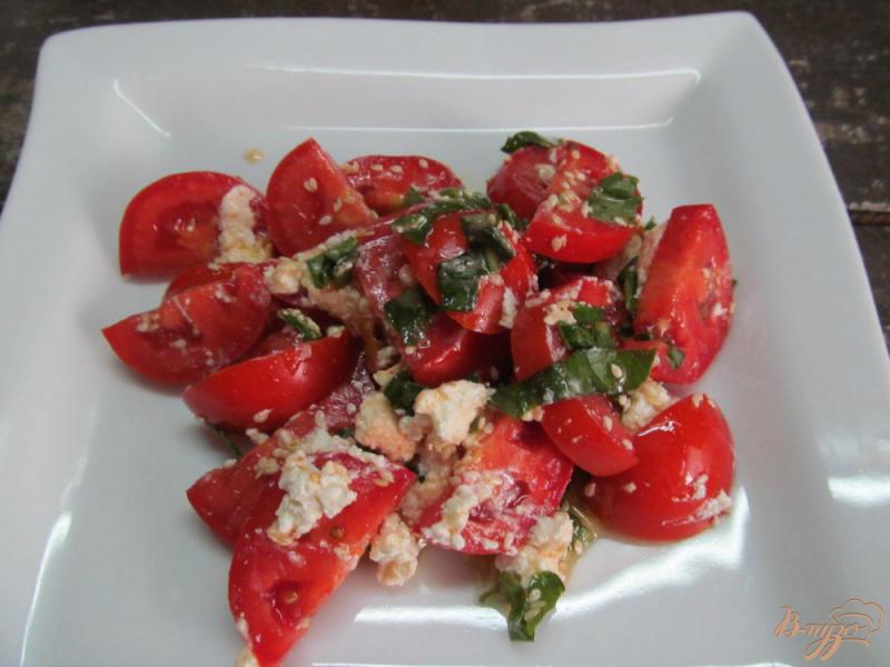 Фото приготовление рецепта: Помидорный салат с творогом и базиликом шаг №3