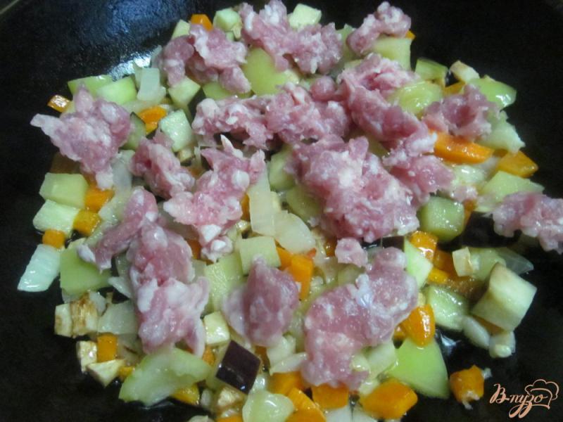 Фото приготовление рецепта: Жареный фарш с овощами и рисом шаг №3