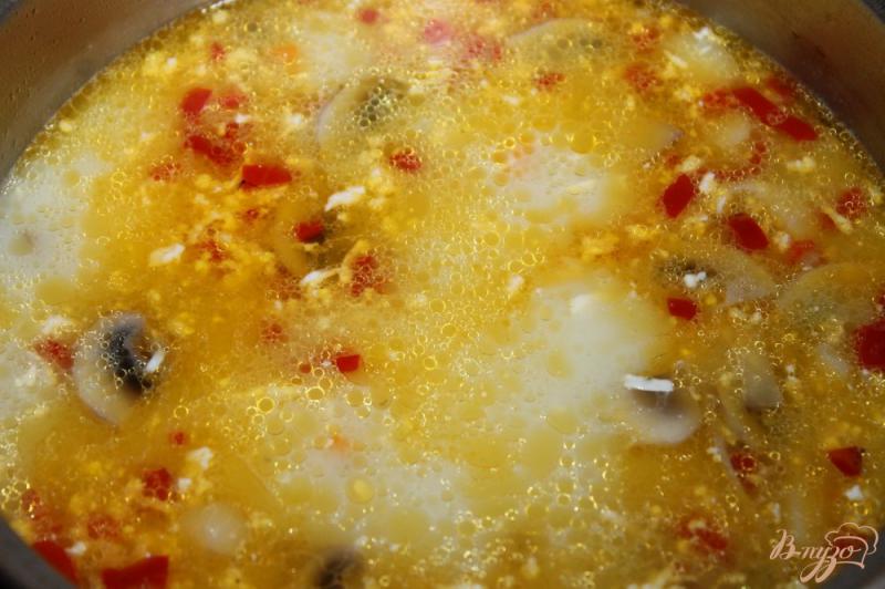 Фото приготовление рецепта: Сырный суп с вешенками и шампиньонами шаг №7