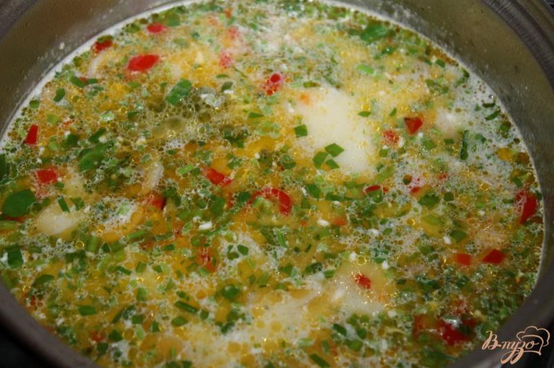 Фото приготовление рецепта: Сырный суп с вешенками и шампиньонами шаг №8