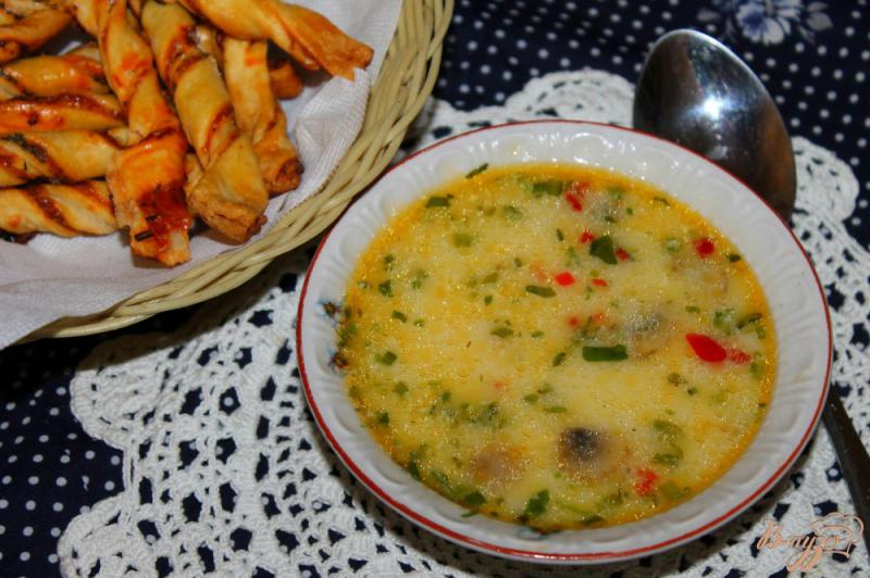 Фото приготовление рецепта: Сырный суп с вешенками и шампиньонами шаг №9