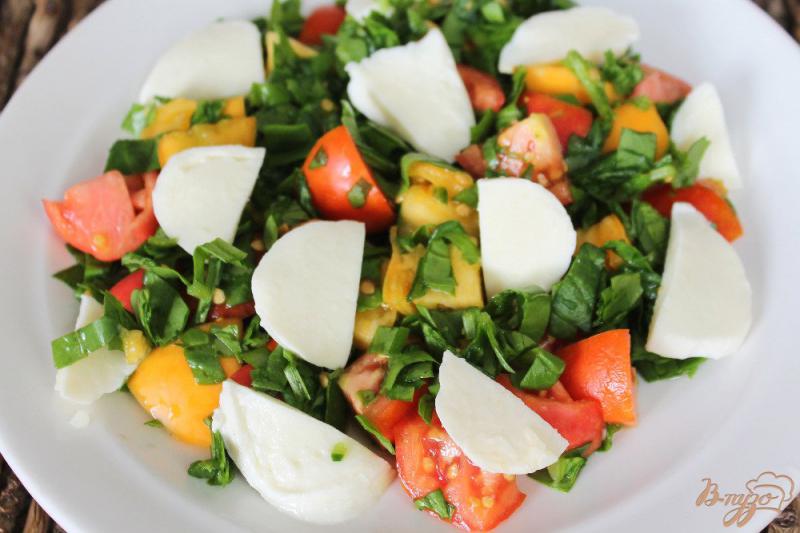 Фото приготовление рецепта: Салат из помидор с моцареллой и перепелиными яйцами шаг №3