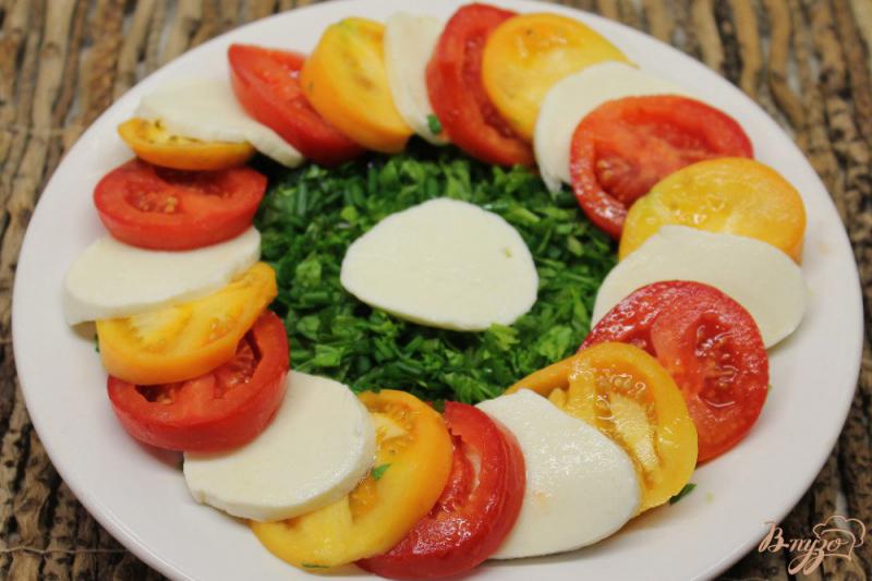 Фото приготовление рецепта: Салат из помидор со шпинатом и моцареллой шаг №3