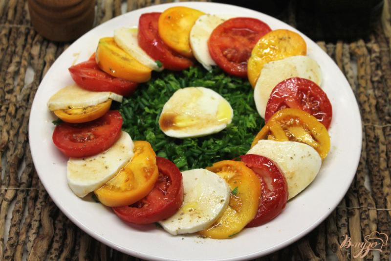 Фото приготовление рецепта: Салат из помидор со шпинатом и моцареллой шаг №5