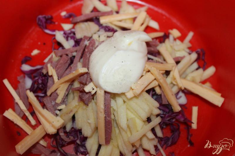 Фото приготовление рецепта: Салат из краснокочанной капусты с ветчиной и яблоком шаг №5