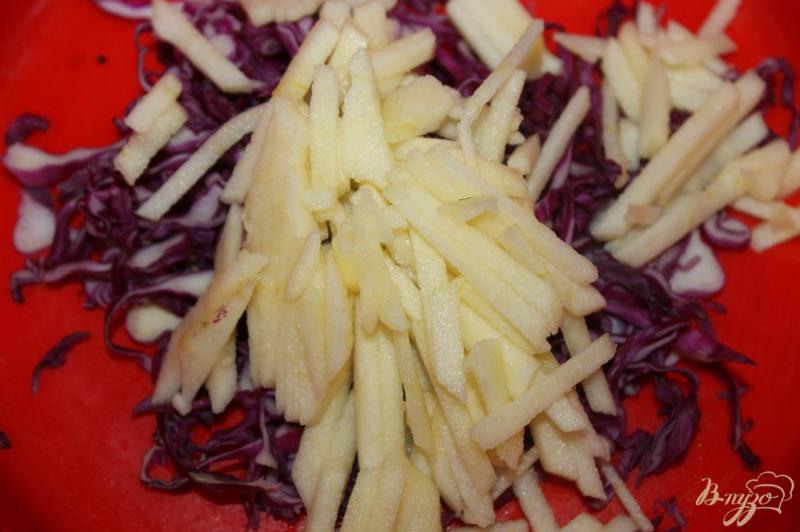 Фото приготовление рецепта: Салат из краснокочанной капусты с ветчиной и яблоком шаг №2