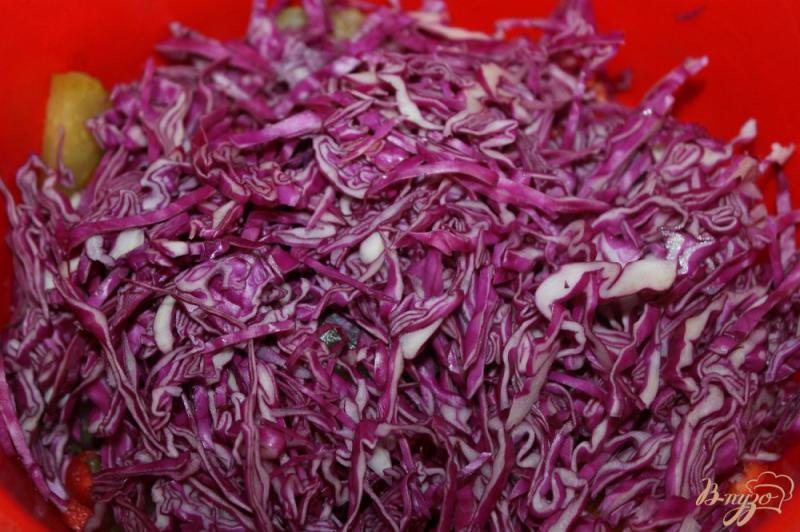 Фото приготовление рецепта: Капустный салат с соленым огурцом, перцем и помидорами шаг №4